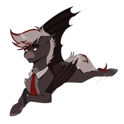 Size: 1950x1950 | Tagged: safe, artist:lunciakkk, imported from derpibooru, oc, oc only, bat pony, abstract background, artfight, bat wings, cheek fluff, chest fluff, clothes, ear fluff, gift art, necktie, simple background, solo, transparent background, wings