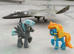 Size: 1048x762 | Tagged: safe, artist:dingopatagonico, imported from derpibooru, spitfire, thunderlane, pegasus, clothes, photo, plane, toy, uniform, wonderbolts, wonderbolts uniform, yf-23 widowmaker