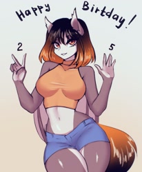 Size: 2423x2937 | Tagged: safe, artist:yutakira92, oc, oc only, anthro, birthday, breasts, clothes, female, text