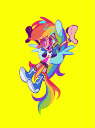 Size: 1445x1927 | Tagged: safe, artist:ember420, imported from derpibooru, rainbow dash, human, equestria girls, cute, dashabetes, human coloration, humanized, simple background, solo, yellow background