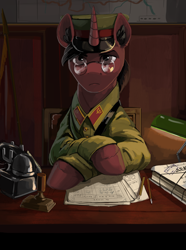 Size: 1560x2100 | Tagged: safe, artist:kelkessel, imported from derpibooru, oc, oc only, oc:danilka tsvetkov, pony, unicorn, equestria at war mod, bust, clothes, eaw redux, horn, male, portrait, solo, stallion, stalliongrad, uniform