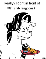 Size: 2086x2642 | Tagged: safe, artist:pony-berserker, imported from derpibooru, rarity, crab, giant crab, crab meat, crab rangoon, meme, ponified meme, rarity fighting a giant crab, really? right in front of my x