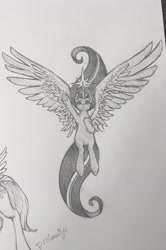 Size: 2127x3203 | Tagged: safe, artist:p1elemuisje, imported from derpibooru, twilight sparkle, alicorn, pony, bipedal, black and white, female, floating, flying, glowing, glowing horn, grayscale, hair, horn, large wings, magic, magic aura, monochrome, signature, simple background, solo, spread wings, straight hair, traditional art, transparent background, twilight sparkle (alicorn), wings