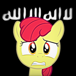 Size: 2048x2048 | Tagged: safe, imported from twibooru, apple bloom, pony, allahu akbar, altbrony, anti lgbt, far right, homophobia, image, islam, jihad, png, shahada, transphobia