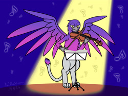 Size: 4200x3150 | Tagged: safe, artist:kelseyleah, imported from derpibooru, oc, oc:guarneri, griffon, bipedal, musical instrument, solo, violin