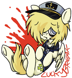 Size: 479x517 | Tagged: safe, artist:dethtwink, imported from derpibooru, oc, oc only, oc:lucky break, pegasus, pony, blood, blood splatter, captain hat, dog tags, emo, solo