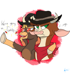 Size: 2500x2600 | Tagged: safe, artist:anix_space, imported from derpibooru, shanty (tfh), cow, goat, them's fightin' herds, arizona (tfh), community related, duo, red dead redemption 2