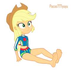 Size: 1194x1135 | Tagged: safe, artist:paco777yuyu, imported from derpibooru, applejack, equestria girls, barefoot, clothes, feet, female, fetish, foot fetish, hat, soles, solo, solo female, swimsuit