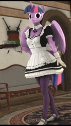 Size: 1069x1901 | Tagged: safe, artist:sfm deer animations, twilight sparkle, anthro, 3d, breasts, clothes, female, gloves, maid, shoes, socks