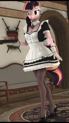 Size: 1069x1901 | Tagged: safe, artist:sfm deer animations, oc, oc only, anthro, 3d, breasts, clothes, female, gloves, high heels, maid, shoes, socks, stockings, thigh highs