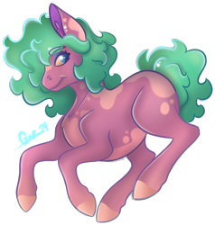 Size: 1220x1280 | Tagged: safe, artist:trashpanda czar, imported from derpibooru, oc, oc only, oc:dragonfruit smoothie, earth pony, ear fluff, ear piercing, earth pony oc, female, looking back, mare, piercing, simple background, smiling, transparent background