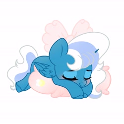 Size: 6890x6890 | Tagged: safe, artist:riofluttershy, imported from derpibooru, oc, oc only, oc:fleurbelle, alicorn, pony, alicorn oc, blushing, bow, eyes closed, female, hair bow, horn, mare, pillow, simple background, sleeping, solo, white background, wings