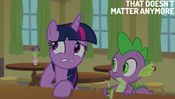 Size: 2000x1125 | Tagged: safe, edit, edited screencap, editor:quoterific, imported from derpibooru, screencap, spike, twilight sparkle, alicorn, dragon, pony, season 9, the point of no return, spoiler:s09, duo, duo male and female, female, male, twilight sparkle (alicorn)