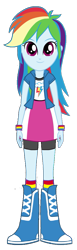 Size: 349x1133 | Tagged: safe, artist:qbert2kcat, imported from derpibooru, rainbow dash, equestria girls, background removed, boots, clothes, high heel boots, jacket, shirt, shoes, simple background, skirt, socks, solo, transparent background, vest