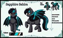 Size: 4152x2529 | Tagged: safe, artist:pridark, imported from derpibooru, oc, oc only, oc:sapphire sahira, hybrid, pony, pegabat, solo