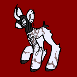 Size: 600x600 | Tagged: safe, artist:uufojj, imported from derpibooru, oc, oc only, oc:badger, earth pony, pony, earth pony oc, mask, red background, simple background, solo, white coat