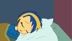 Size: 1175x680 | Tagged: safe, artist:mlpfan3991, imported from derpibooru, oc, oc:flare spark, human, equestria girls, bed, blanket, eyes closed, female, night, pillow, sleeping