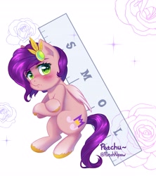 Size: 3641x4096 | Tagged: safe, artist:patchnpaw, imported from derpibooru, pipp petals, pegasus, pony, adorapipp, blushing, crossed hooves, cute, female, g5, high res, mare, pipp is short, pipp is smol, ruler, solo