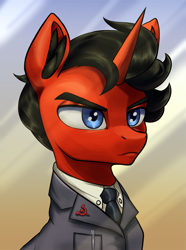 Size: 951x1280 | Tagged: safe, artist:nurglich, imported from derpibooru, oc, oc only, oc:theory mind, pony, unicorn, equestria at war mod, bust, communism, eaw redux, horn, portrait