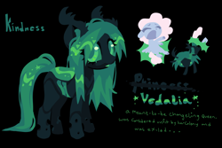 Size: 2048x1365 | Tagged: safe, artist:squilko, imported from derpibooru, oc, oc:vedalia, changeling, changeling queen, black background, changeling oc, female, simple background, solo