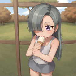 Size: 4096x4096 | Tagged: safe, imported from twibooru, marble pie, human, ai generated, cute, food, humanized, ice cream, image, png, prompter:パイ, solo, summer, sweat, younger