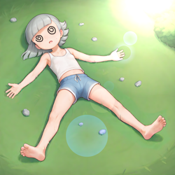 Size: 4096x4096 | Tagged: safe, imported from twibooru, limestone pie, human, ai generated, cute, heatstroke, humanized, image, lying on the ground, png, prompter:パイ, solo, summer, sweat, unconscious, younger