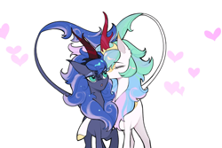 Size: 3000x2000 | Tagged: safe, artist:atardanto, imported from derpibooru, princess celestia, princess luna, kirin, duo, duo female, female, incest, kirin-ified, kissing, lesbian, princest, royal sisters, shipping, siblings, simple background, sisters, species swap, white background