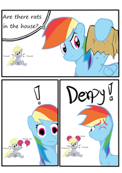 Size: 2480x3508 | Tagged: safe, imported from derpibooru, derpy hooves, rainbow dash, mouse, angry, eating