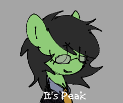 Size: 244x206 | Tagged: safe, artist:omelettepony, oc, oc:filly anon, earth pony, pony, clothes, earth pony oc, eyes closed, female, filly, glasses, gray background, meme, necktie, picture for breezies, ponified meme, simple background, suit