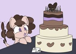 Size: 1600x1125 | Tagged: safe, artist:allhallowsboon, imported from derpibooru, oc, oc only, oc:raevyn, pegasus, birthday, birthday cake, cake, cute, excited, female, food, happy, happy birthday, present, solo, tail, tail wag