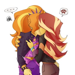 Size: 1500x1500 | Tagged: safe, artist:jzdog_0205, imported from derpibooru, adagio dazzle, sunset shimmer, human, equestria girls, ..., cross-popping veins, duo, duo female, emanata, female, kissing, lesbian, shipping, simple background, sunsagio, tsundere, white background