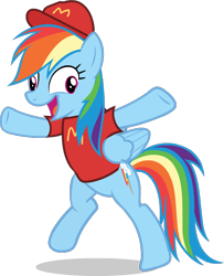 Size: 614x758 | Tagged: safe, artist:berpsterponimator, imported from derpibooru, rainbow dash, pegasus, pony, bipedal, dancing, derp, female, mare, mcdonald's, open mouth, puppet rig, simple background, solo, transparent background