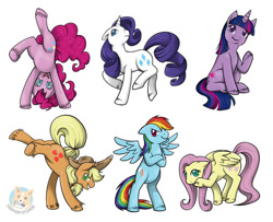 Size: 828x671 | Tagged: safe, artist:notjailbait, imported from derpibooru, applejack, fluttershy, pinkie pie, rainbow dash, rarity, twilight sparkle, earth pony, pegasus, pony, unicorn, 2012, bipedal, crossed arms, female, mane six, mare, simple background, smiling, smirk, unicorn twilight, white background