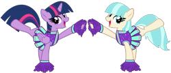 Size: 6835x2925 | Tagged: safe, artist:twilyisbestpone, imported from derpibooru, coco pommel, twilight sparkle, alicorn, earth pony, pony, base used, cheerleader, cheerleader outfit, cheerleader sparkle, clothes, cocobetes, cute, duo, duo female, eyeshadow, female, folded wings, high res, horn, makeup, mare, open mouth, open smile, pleated skirt, pom pom, pretty, raised hoof, simple background, skirt, smiling, solo, transparent background, twiabetes, twilight sparkle (alicorn), wings