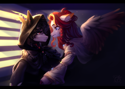 Size: 2300x1650 | Tagged: safe, artist:ryusya, imported from derpibooru, oc, oc only, pegasus, pony, darkness, duo