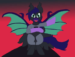 Size: 2048x1536 | Tagged: safe, artist:silverfishv9, imported from derpibooru, oc, oc only, oc:dusks dim (solredrose), bat pony, pony, bat pony oc, bat wings, batmare, bipedal, clothes, cosplay, costume, crossover, gradient background, nightmare night, solo, spread wings, wings