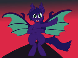 Size: 2048x1536 | Tagged: safe, artist:silverfishv9, imported from derpibooru, oc, oc only, oc:dusks dim (solredrose), bat pony, pony, bat pony oc, bat wings, bipedal, gradient background, solo, spread wings, wings