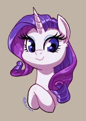 Size: 421x596 | Tagged: safe, artist:whitediamonds, imported from derpibooru, rarity, pony, unicorn, bust, horn, portrait, simple background, smiling, solo