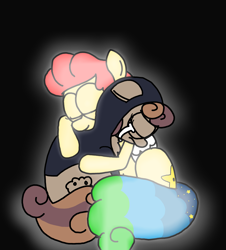 Size: 3023x3351 | Tagged: safe, artist:professorventurer, imported from derpibooru, oc, oc only, oc:buttermuffin, oc:power star, duo, glowing, hug, rule 85, super mario 64, super mario bros., warmth