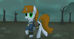 Size: 4096x2160 | Tagged: safe, artist:suryfromheaven, imported from derpibooru, oc, oc only, oc:littlepip, pony, unicorn, fallout equestria, bag, canteen, female, horn, looking at you, mare, pipbuck, saddle bag, solo, wasteland