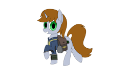 Size: 4096x2160 | Tagged: safe, artist:suryfromheaven, imported from derpibooru, oc, oc only, oc:littlepip, pony, unicorn, fallout equestria, bag, canteen, female, horn, looking at you, mare, pipbuck, saddle bag, simple background, solo, transparent background