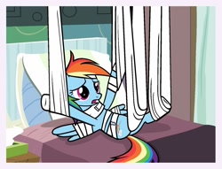 Size: 1602x1223 | Tagged: safe, artist:mariana10990, imported from derpibooru, rainbow dash, pegasus, pony, my little pony color by magic, bandage, bed, budge studios, hospital, hospital bed, passepartout