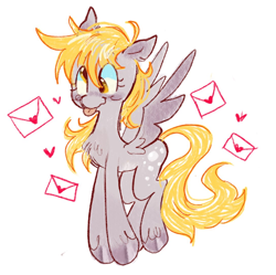 Size: 1088x1085 | Tagged: safe, artist:plushiecore, imported from derpibooru, derpy hooves, pegasus, pony, :p, blonde mane, blonde tail, blush scribble, blushing, chest fluff, colored hooves, colored wings, cute, derp, derpabetes, eyelashes, female, flying, gray hooves, heart, hooves, letter, long legs, mare, shiny hooves, simple background, slender, smiling, solo, spread wings, tail, thin, tongue out, two toned ears, two toned wings, unshorn fetlocks, wavy mouth, white background, wings, yellow mane, yellow tail