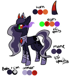 Size: 789x865 | Tagged: safe, artist:xxunicornforeverxx, imported from derpibooru, princess luna, alicorn, pony, boots, clothes, color change, colored horn, corrupted, corrupted luna, curved horn, dark magic, darkened coat, darkened hair, ethereal hair, gorget, horn, jewelry, magic, pale coat, pale hair, peytral, reference sheet, shoes, simple background, solo, sombra eyes, sombra horn, tiara, tumblr, tumblr:askcorrupted-luna, wavy hair, white background