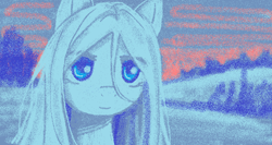 Size: 1009x538 | Tagged: safe, artist:anonymous, imported from derpibooru, oc, oc only, oc:cirrus wisp, pony, blue eyes, detailed background, female, mare, outdoors, snow, solo, sunset, winter, yakutian horse