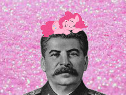 Size: 800x600 | Tagged: safe, artist:pinkstalinism, imported from twibooru, pinkie pie, human, bust, communism, image, josef stalin, needs more jpeg, portrait, sleeping on head, stalinism