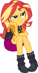 Size: 3000x5700 | Tagged: safe, artist:cloudy glow, imported from derpibooru, sunset shimmer, driving miss shimmer, equestria girls, equestria girls series, boots, clothes, cute, frown, my little pony equestria girls: choose your own ending, shimmerbetes, shoes, simple background, sitting, solo, transparent background, vector, vest