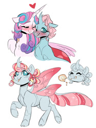 Size: 827x1104 | Tagged: safe, artist:peachydust, imported from derpibooru, ocellus, princess flurry heart, oc, oc:carina, alicorn, changedling, changeling, changepony, hybrid, cute, diaocelles, female, flurrybetes, flurrycellus, lesbian, magical lesbian spawn, offspring, parent:ocellus, parent:princess flurry heart, parents:flurrycellus, shipping, simple background, white background