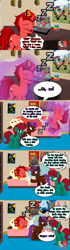 Size: 827x2935 | Tagged: safe, artist:jasperpie, imported from derpibooru, big macintosh, oc, oc:casper cake, oc:eliyora, oc:harmony dancer, oc:jasper pie, going to seed, cute, fez, furry reminder, hat, macabetes, magic, magic aura, max (sam and max), ocbetes, sam and max, sleeping