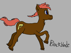 Size: 1600x1200 | Tagged: safe, artist:blackblade360, imported from derpibooru, oc, oc only, oc:stone wave, pony, brown coat, clip studio paint, digital art, flowing mane, flowing tail, gray background, male, red mane, running, signature, simple background, solo, stallion, stallion oc, tail